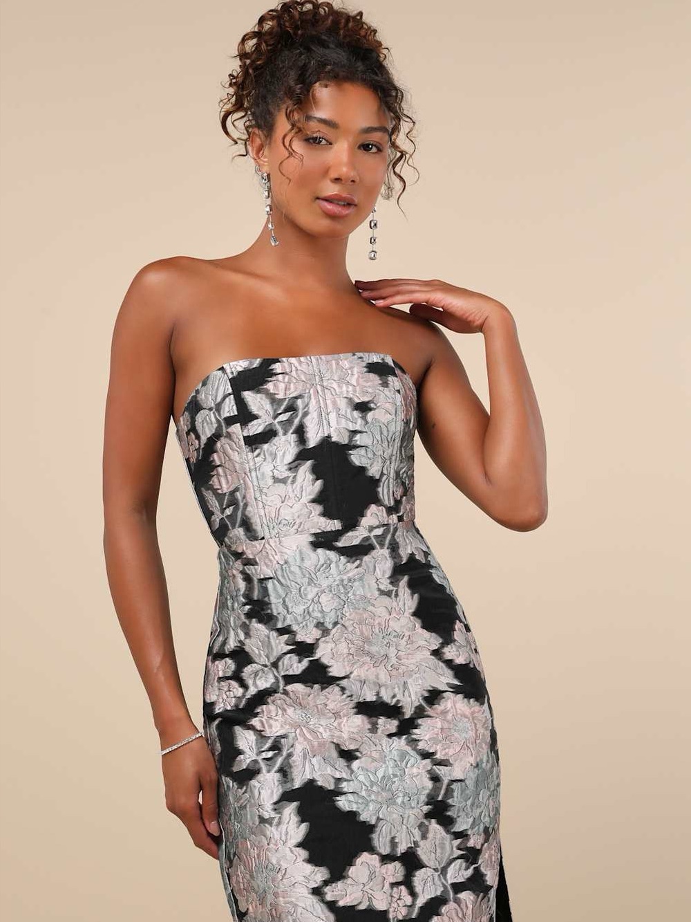 Lulus | Dresses | Lulus Upgraded Event Jacquard Strapless Bustier Midi ...